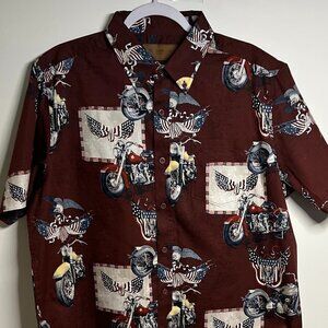 Clearwater Outfitters SS L Camp Button Down Hawaiian Motorcycle Shirt Size L